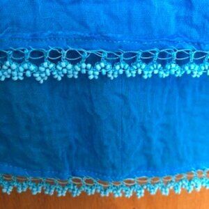 3/$15 Blue Oblong Beaded Scarf Wrap Shawl Crinkle Woven